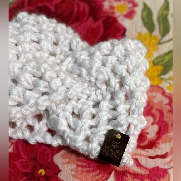 Handmade Hand Crafted Lace Knit Easter Spring Headband Adult size white - Picture 3 of 4